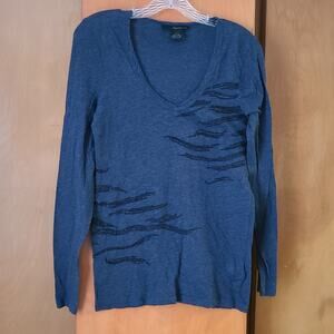 Womens Calvin Klein Jeans LS Shirt Blue Medium Embellished